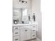 Stylish bathroom with single vanity and large mirror at 10270 E 62Nd Pl, Denver, CO 80238