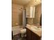 Full bathroom featuring a toilet, shower and vanity at 5131 Delphinium Cir, Brighton, CO 80601