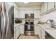 Clean kitchen with stainless steel appliances, white cabinetry, and ample counter space at 7420 E Quincy Ave # 304, Denver, CO 80237