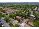 Wide aerial view showcasing a neighborhood with mature trees and well-maintained homes at 5329 Flower Cir, Arvada, CO 80002