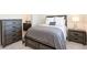 Comfortable bedroom with warm-toned furniture and décor, plus ensuite bath access at 8761 S Wenatchee Ct, Aurora, CO 80016