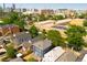Urban aerial view of neighborhood homes, mature trees, and city skyline in the background at 541 Fox St, Denver, CO 80204