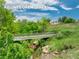 Picturesque view of Ravines Open Space featuring a bridge and creek surrounded by mature trees at 1811 S Yank Ct, Lakewood, CO 80228