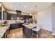 Modern kitchen features dark cabinetry, stainless steel appliances, and a large island with granite countertop at 3477 New Haven Cir, Castle Rock, CO 80109