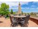 Inviting patio with an outdoor dining table and mature landscaping at 24351 E Alamo Dr, Aurora, CO 80016