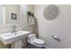 Stylish half bathroom with pedestal sink and modern decor at 9109 Ironwood Way, Highlands Ranch, CO 80129
