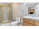 Full bathroom featuring a glass shower and a vanity with a sink and wooden cabinets at 9109 Ironwood Way, Highlands Ranch, CO 80129