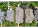 Rooftop aerial view of house and surrounding properties with backyard details and green landscape at 836 Steele St, Denver, CO 80206
