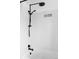 Bathroom featuring a tub shower with white subway tile and black hardware at 2655 S Humboldt St, Denver, CO 80210