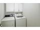 Laundry room with modern appliances and storage cabinets at 1455 W Alaska Pl, Denver, CO 80223
