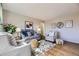 Cozy living room featuring hardwood floors, stylish seating, decorative pillows, and contemporary wall art at 1701 W 50Th Ave, Denver, CO 80221