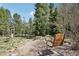 Charming backyard patio with comfortable seating amidst a serene wooded setting with a play area at 10469 Christopher Dr, Conifer, CO 80433