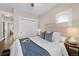 Bedroom featuring a bed with upholstered headboard, wood nightstand, closet and lots of natural light at 3311 N York St, Denver, CO 80205
