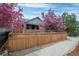 Charming home exterior with a wooden fence and vibrant pink flowering trees creating curb appeal at 3311 N York St, Denver, CO 80205
