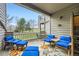 Balcony area with comfortable blue seating and views of the green landscape at 3260 47Th St # 108A, Boulder, CO 80301