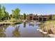 Scenic pond with a fountain and lush landscaping, enhancing the community's natural charm at 655 Tiger Lily Way, Highlands Ranch, CO 80126