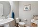 Well-lit half bathroom featuring modern fixtures, a pedestal sink, and tasteful decor at 1466 Turnberry Dr, Castle Rock, CO 80104