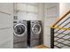 Convenient laundry area with sleek, front-loading washer and dryer units and storage shelves at 2518 N Washington St, Denver, CO 80205