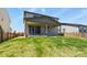 A level backyard with a covered patio and lush green grass at 6404 Dry Fork Dr, Frederick, CO 80516