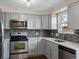 Well-appointed kitchen with stainless steel appliances, gray cabinetry, and modern finishes at 2433 E 90Th Ave, Thornton, CO 80229