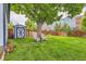 Spacious backyard with a large tree, storage shed, and seating area for relaxing at 3396 S Logan St, Englewood, CO 80113