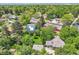 This aerial view highlights the lush landscaping and a sprawling yard around this single-Gathering home at 8600 W 2Nd Ave, Lakewood, CO 80226