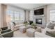 Inviting living room featuring a cozy fireplace, large windows, and contemporary decor for relaxed living at 2141 Fountain Cir, Erie, CO 80516