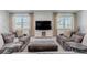 Inviting living room featuring comfortable seating, a large television, and natural light from windows at 2141 Fountain Cir, Erie, CO 80516