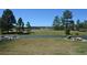 A well-kept front yard featuring a paved driveway, landscaped lawn, and views of the mountains in the distance at 34682 Stampede Cir, Elizabeth, CO 80107