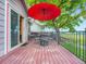 Inviting deck with a red umbrella, table, and chairs offering outdoor relaxation and scenic views at 3691 Bucknell Dr, Highlands Ranch, CO 80129