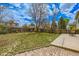 Fenced backyard with a concrete patio extending onto the lawn at 4640 Fairplay Way, Denver, CO 80239