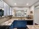 Well-appointed kitchen with blue cabinets, granite countertops, and a breakfast bar overlooking the living area at 1747 N Pearl St # 306, Denver, CO 80203
