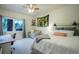 Bright bedroom with a ceiling fan, desk, and a large window with scenic views at 17548 Colonial Park Dr, Monument, CO 80132