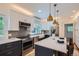 Modern kitchen with stainless steel appliances, white cabinets, gray backsplash and island at 1519 16Th St, Boulder, CO 80302