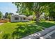 Front yard of cozy home with mature trees and green grass at 740 Cherry St, Denver, CO 80220
