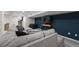 Inviting finished basement with plush sectional sofa and sleek entertainment center against blue accent wall at 10743 W Turtle Mtn, Littleton, CO 80127