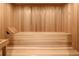 Relax in this wooden sauna, a perfect addition for health and wellness in your own home at 9188 Buck Hill Dr, Highlands Ranch, CO 80126