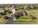 Expansive aerial view featuring the home with its detached garage, driveway, and beautifully kept yard at 42340 Kingsmill Cir, Elizabeth, CO 80107