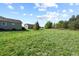 Large, grassy backyard with a detached garage and mature trees at 42340 Kingsmill Cir, Elizabeth, CO 80107