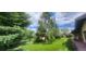 Lush backyard with mature trees and green grass offering a peaceful setting at 7194 S Himalaya Way, Centennial, CO 80016