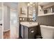 Guest bathroom with single vanity and toilet at 12460 S Hollow Creek Ct, Parker, CO 80134