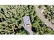Aerial view of a home surrounded by green trees in the forest, featuring a large deck at 10439 Christopher Dr, Conifer, CO 80433