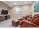 Basement bonus room featuring a TV and leather seating for a cozy entertainment space at 18926 W 93Rd Ave, Arvada, CO 80007