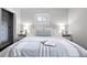 Bright bedroom with white bedding, two windows and hardwood floors at 3321 Stuart St, Denver, CO 80212