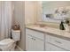 Clean bathroom featuring white cabinetry, granite countertop, and modern fixtures at 45 S Reed St, Lakewood, CO 80226