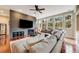 Bright living room with fireplace, large windows, and comfortable seating at 1221 Havenwood Way, Castle Pines, CO 80108