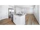 Open concept kitchen with white cabinets, stainless steel appliances, and island with sink at 3869 N Shawee St, Aurora, CO 80019