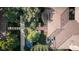Overhead aerial of property with patio, dining area, and meticulously landscaped yard at 467 Saint Paul St, Denver, CO 80206