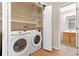 Convenient laundry area with modern appliances and folding space, located near the bathroom at 3355 S Emerson St, Englewood, CO 80113