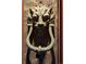 Unique lion's head door knocker made of brass and mounted on weathered wood at 4406 Orofino Pl, Castle Rock, CO 80108